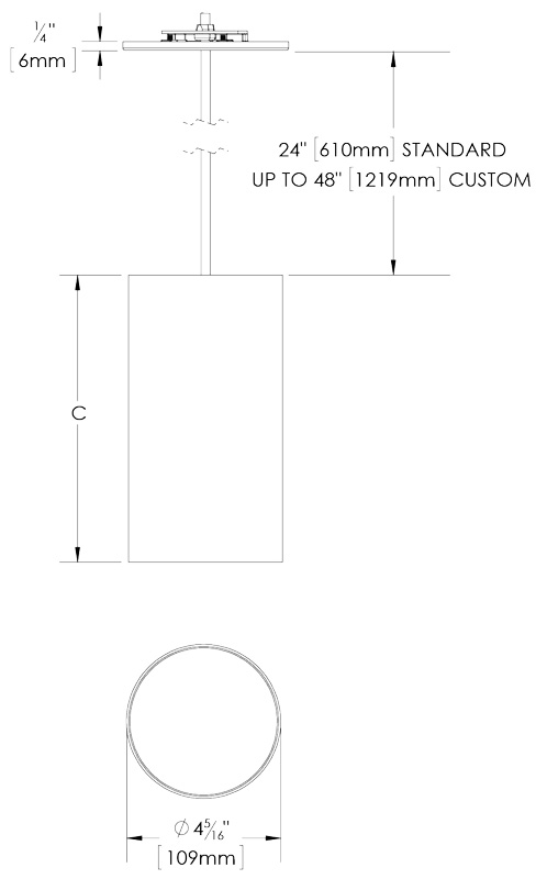 DCC2 LED Cylinder Ceiling Pendant Lighting Dimensions Diagram DCC2 LED Cylinder Ceiling Pendant Lighting Dimensions Diagram