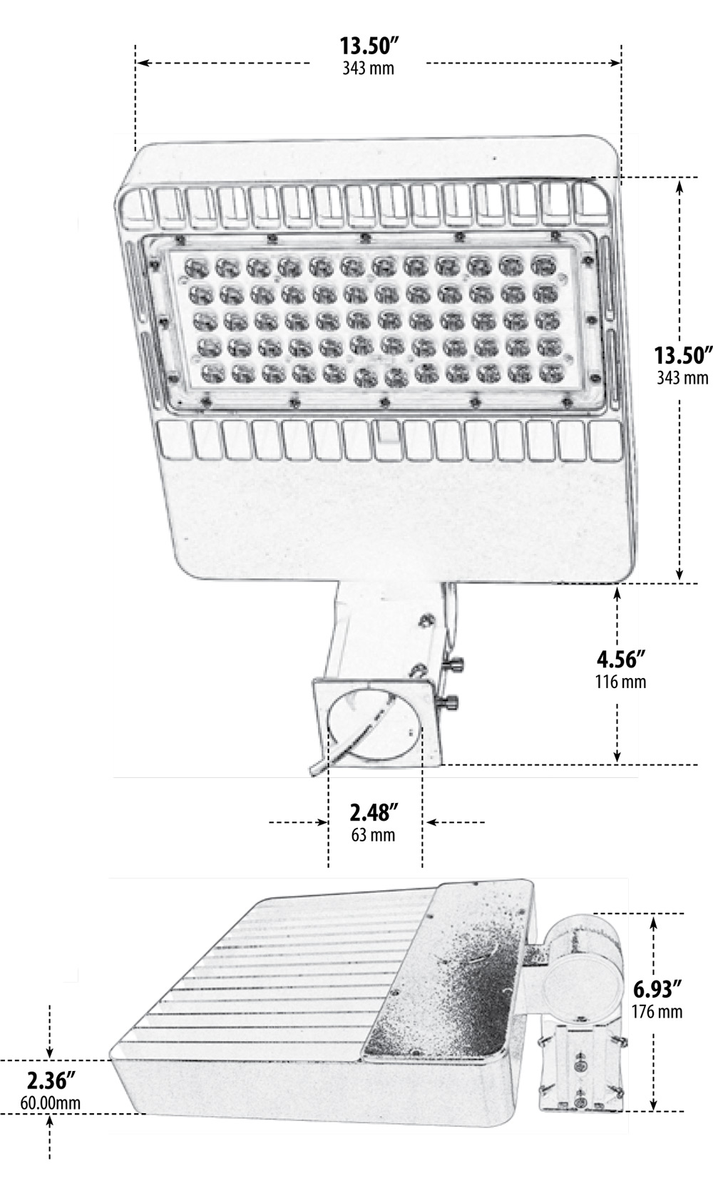 DF-LED7755 LED Large Flood Light Dimensions Diagram