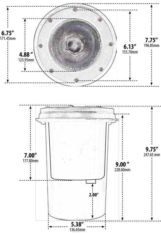 DW4751 120V Cast Aluminum In Ground Well Light Dimensions Diagram