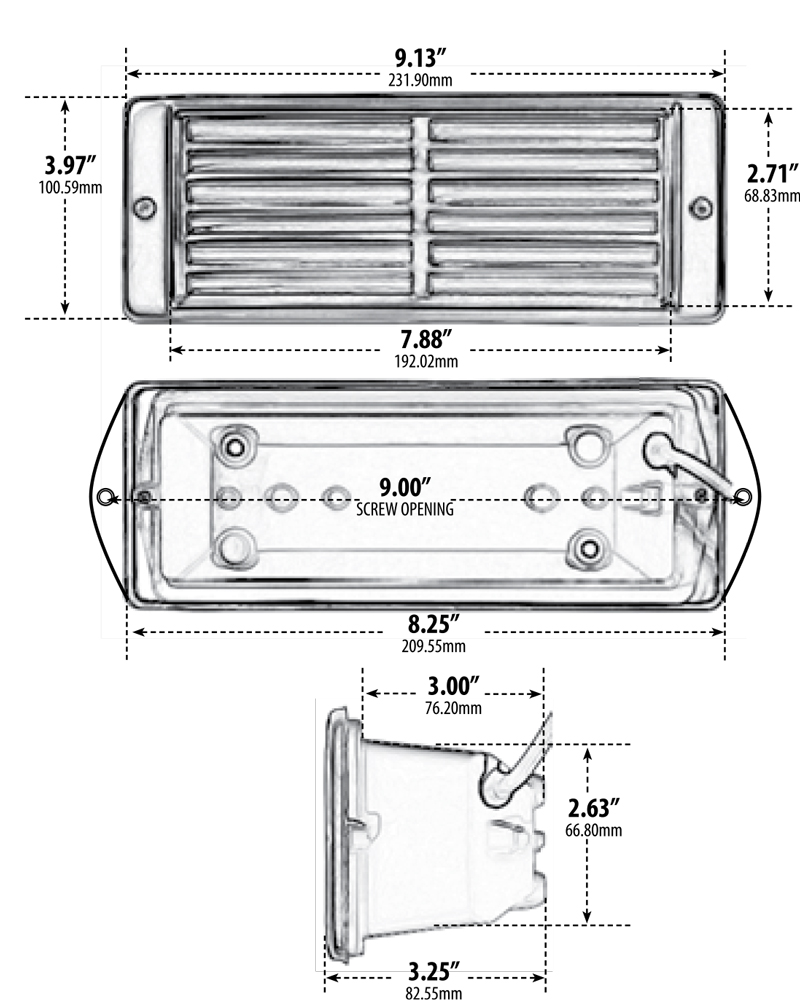 LV600-SS 12V Stainless Steel Louvered Recessed Brick Step Light Dimensions Diagram