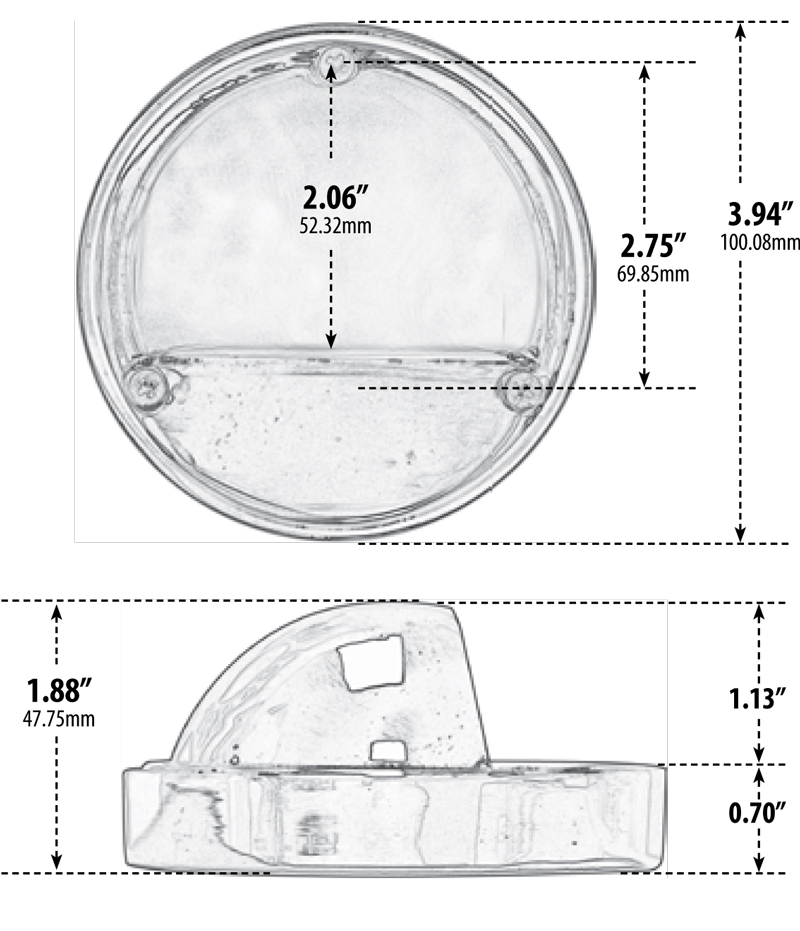 LV611 12V 4 Inch Surface Mounted Half Moon Step Light Dimensions Diagram