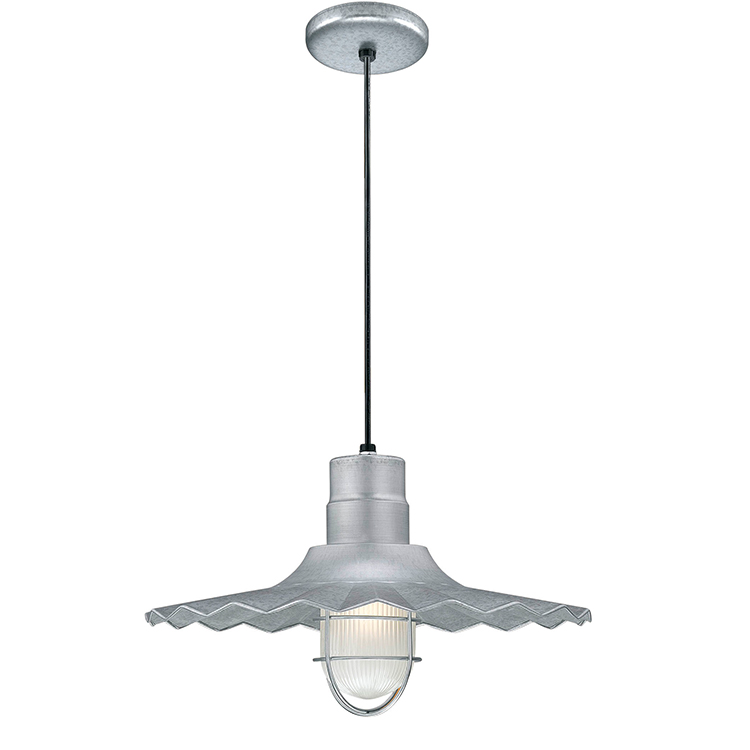 Galvanized Ceiling Mounted Radial Wave Style Galvanized Radial Wave Style Shade with Ceiling Stem Mount