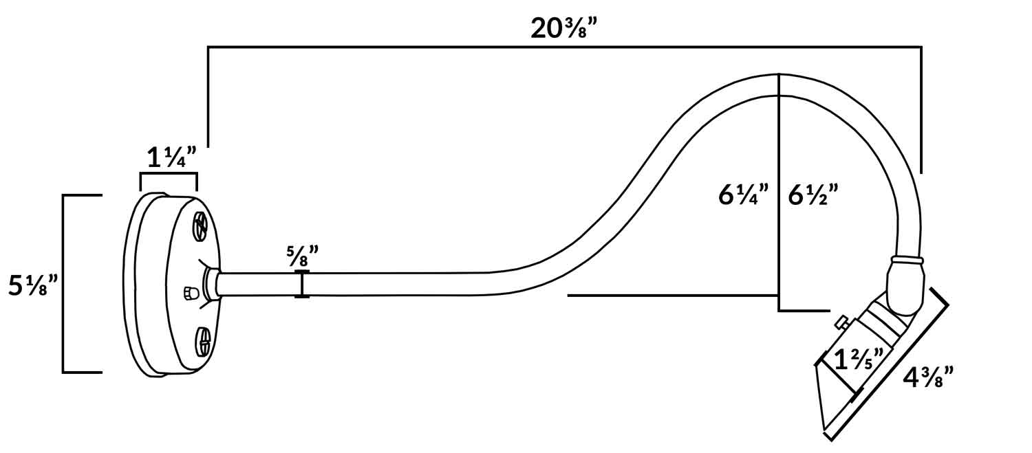 Cast Brass Micro Spotlight Gooseneck Sign Light Dimensions Diagram